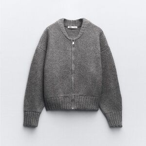 ZARA zip up bomber knit sweater